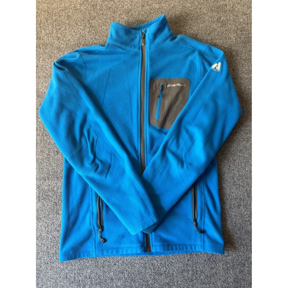 Eddie Bauer First Ascent Men's Blue Full Zip Fleece Jacket Stand-Up Collar Small